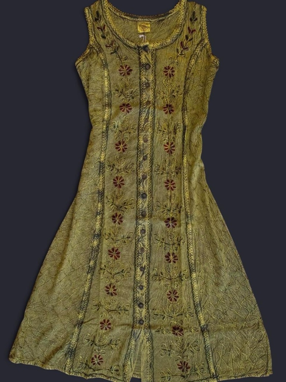 GardenbelleOrganics cottagecore embroidered cotton dress M-L - Picture 2 of 4